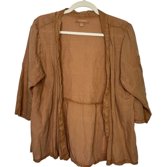 April Cornell Tops - April Cornell Brown Open Front Cardigan Embroidered Sleeve Linen Cotton Size M